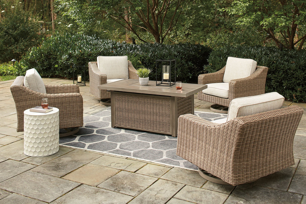Beachcroft Beachcroft Fire Pit Table with Four Nuvella Swivel Lounge Chairs - World Furniture Gallery (Newark, CA)